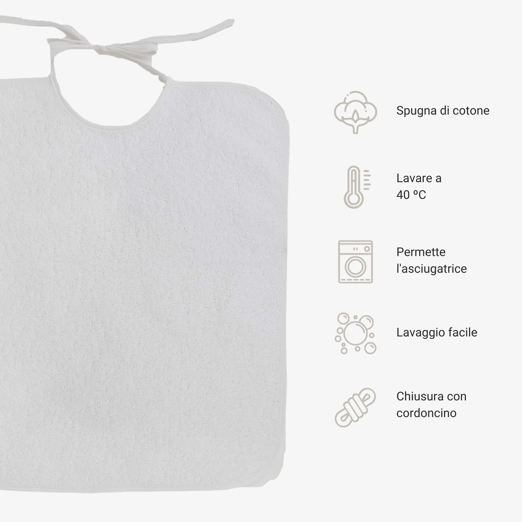 Bavaglini Senza Plastica per Bambini Set da 3 - Bianco 32x36 cm