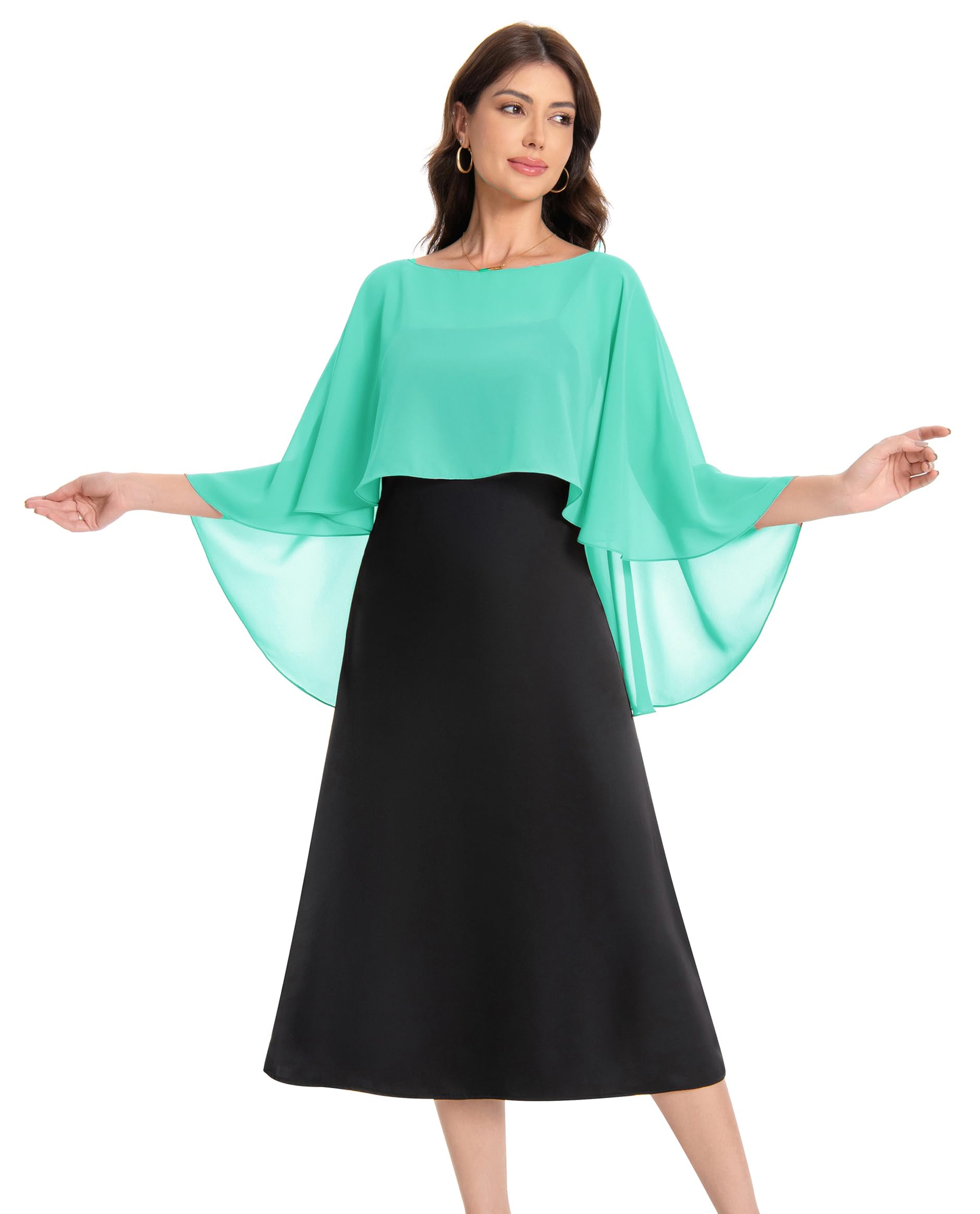 Baoqiya Women's Capelet Shawls and Wraps for Evening Dresses Soft Bridesmaid Shawl Chiffon Cape Wedding Cover Up, Aqua, One Size