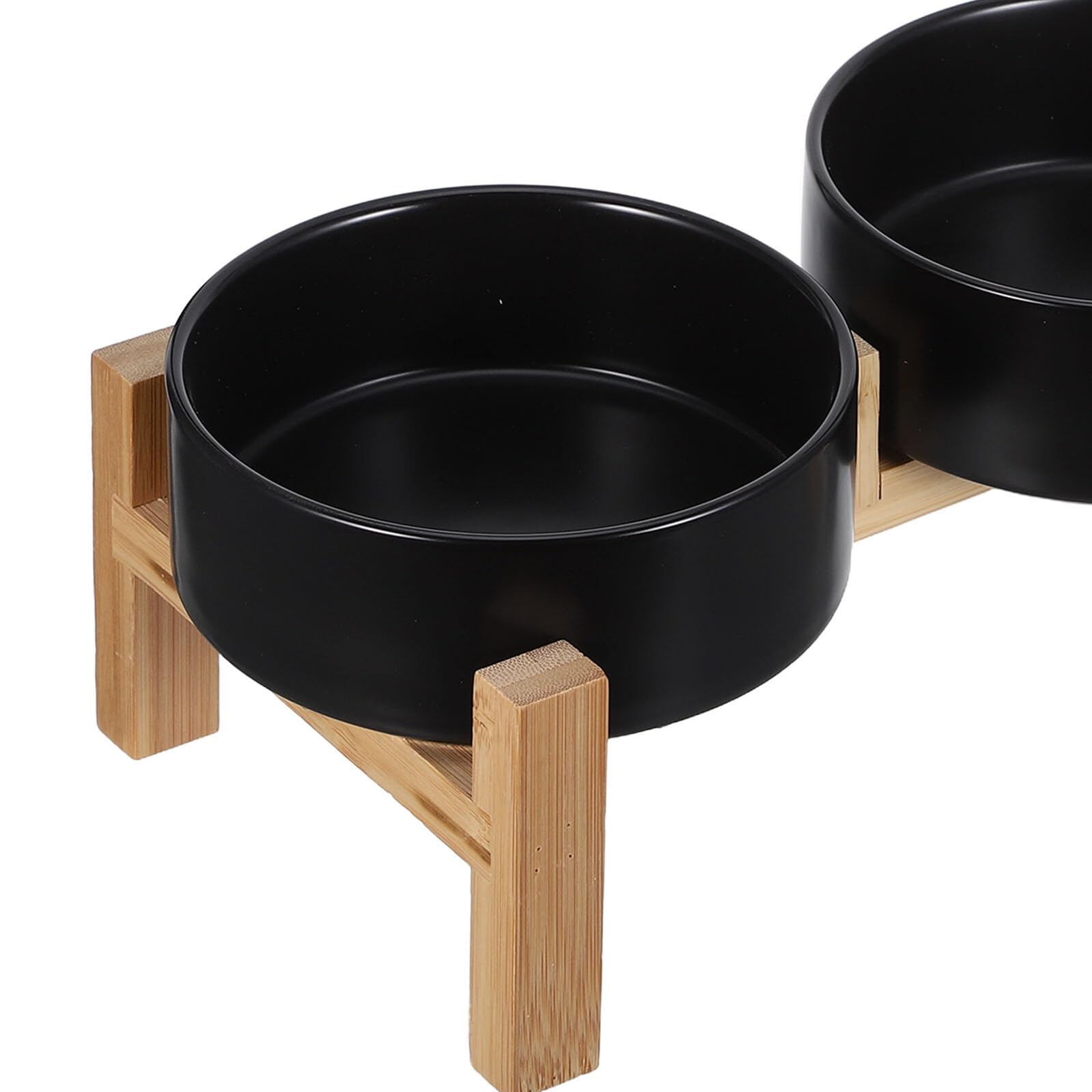 Toyvian Gamelle Surélevée pour Chiens et Chats Petits, Ensemble 2 Bols Céramique 400 ML avec Support Antidérapant en Bois Démontable, Design Noir Mat, pour Alimentation Eau et Nourriture