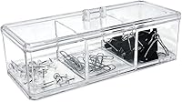 Vista 6 de Isaac Jacobs Organizador apilable rectangular de acrílico transparente de 3 compartimentos con tapa, bandeja de cajón multiseccional, solución