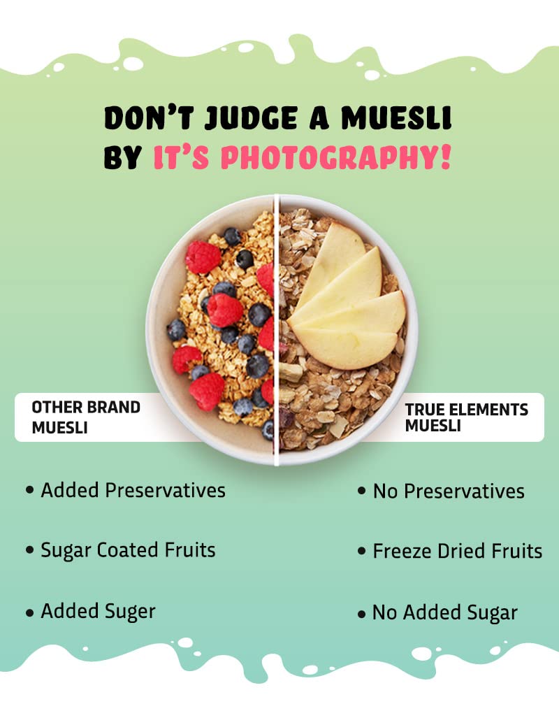 True Elements Muesli Sugar Free 1kg - Packed with 13.5g Plant Protein | Breakfast Cereal | No Added Sugar