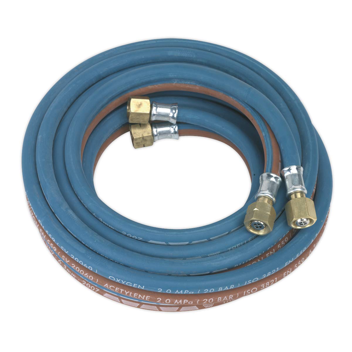 Sealey Flexible Twin Rubber Hose Set 4.5 Metres Check Valves Colour Coded SGA5