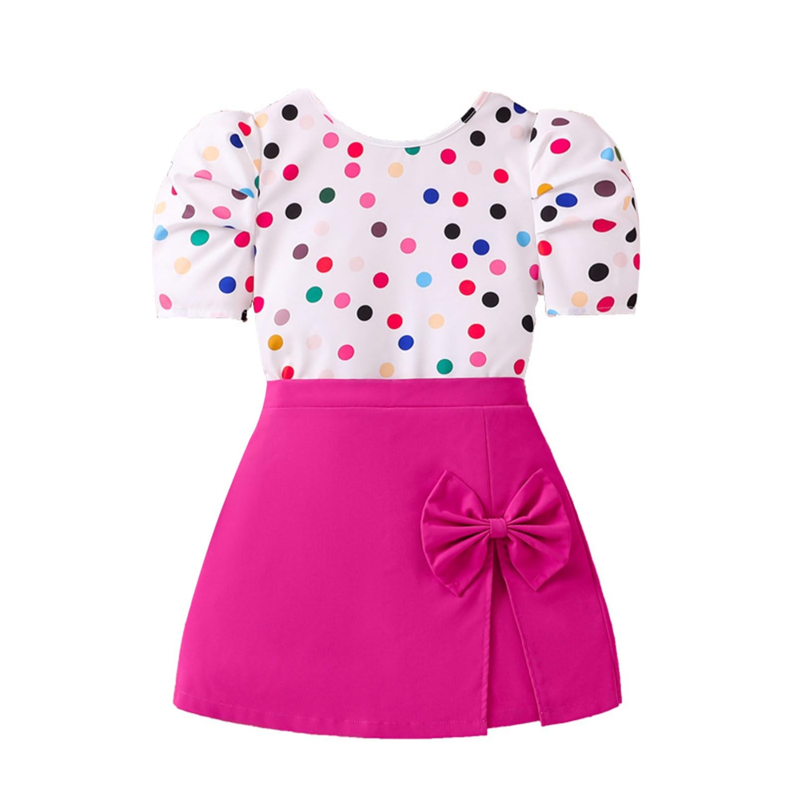 MoonkerToddler Girl's Colorful Polka Dot Outfits Short Sleeve Top Bownot Skirt Set Dress Pants Set Baby Girls