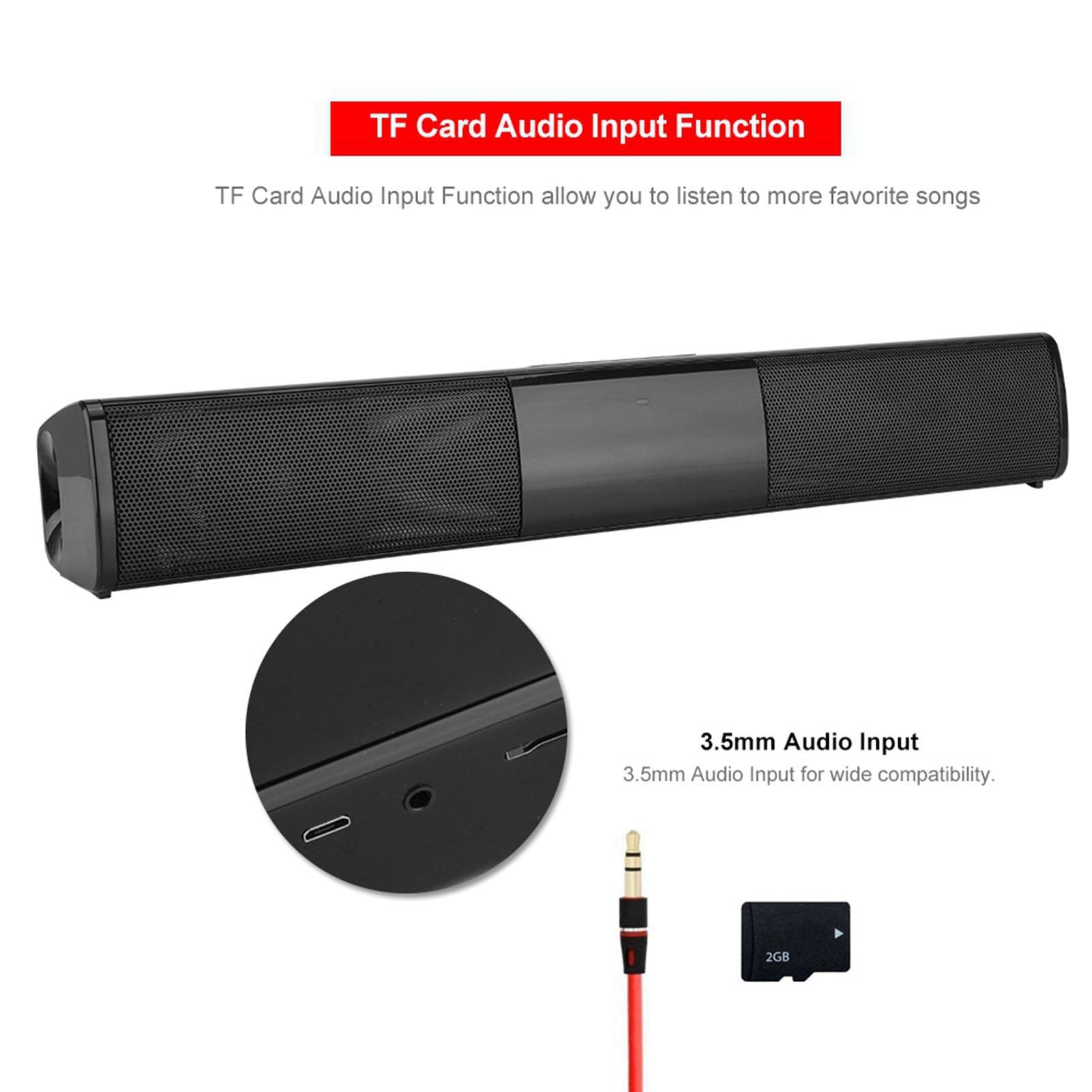 Barra de Sonido compacta, Barra de Sonido para TV, Altavoz estéreo inalámbrico Bluetooth, sistemade Sonido Envolvente, Cable USB Auxiliar de 3,5 mm, Uso fácil en la Oficina en
