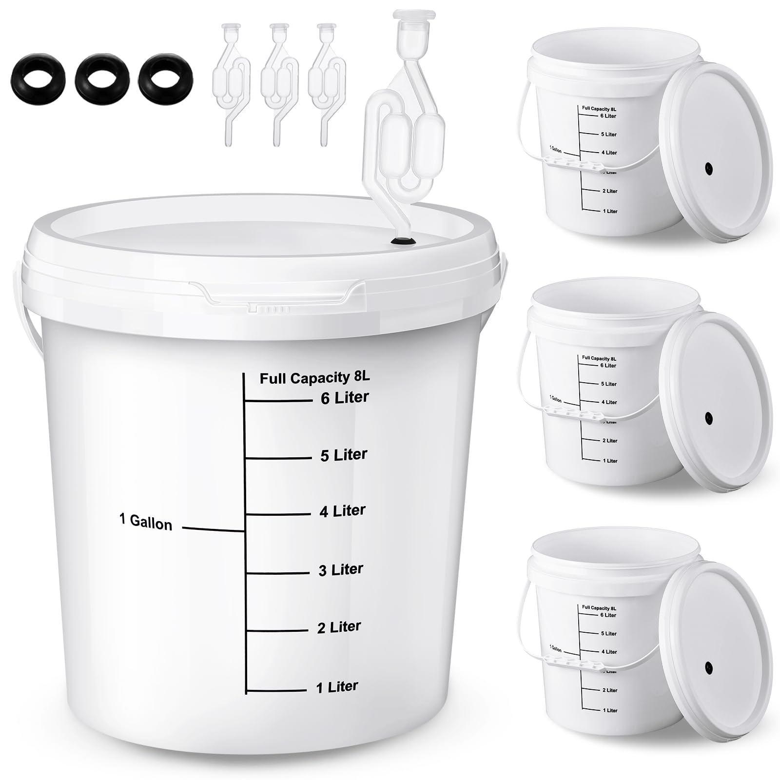 Ziliny 4 Pcs White 2 Gallon Fermentation Bucket for Fermented Beverage