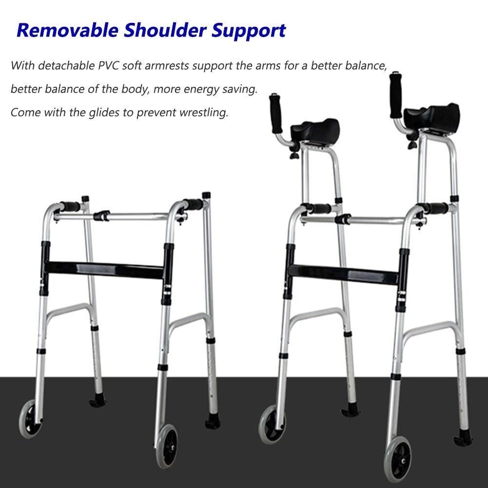 Andador con asiento, ruedas y almohadilla para reposabrazos, muleta de altura ajustable para personas mayores y discapacitados, ayuda de movilidad vertical