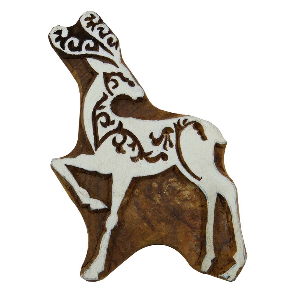 Knitwit Deer Brown Textile Hand Carved Stamp Block Print Wooden Indian Wood Block Art
