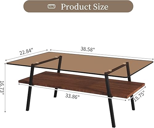 Miniatura 27 de Mesa de centro de cristal para sala de estar, mesa de centro de 2 niveles de mediados de siglo, mesa central con parte superior de vidrio templado