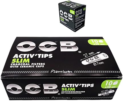 OCB ActivTips Slim 7 mm Activated Carbon Filter with Ceramic Caps 10 x 50 Pieces