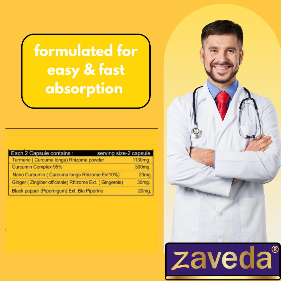 Zaveda Curcumin Plus 1500 Mg | 95% curcuminoids, nano curcumin, bio pipperin and 90 capsules with gingerols. Antioxidant and anti -inflammatory | Skin and joint pain is good. 90 capsules Zaveda Curcumin Plus 1500 Mg | 95% curcuminoids, nano curcumin, bio pipperin and 90 capsules with gingerols. Antioxidant and anti -inflammatory | Skin and joint pain is good. 90 capsules