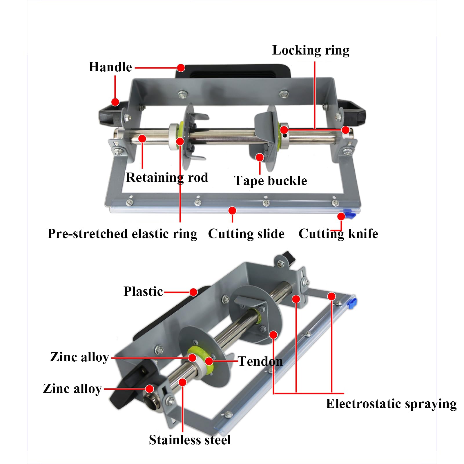 Machine d'emballage De Film Portable, Coupe-Emballage De Ruban Extra Large Ou De Film Étirable Extra Étroit, Conception À 3 Poignées, Adaptée Au Ruban Ou Au Film Étirable dans Les 25 Cm