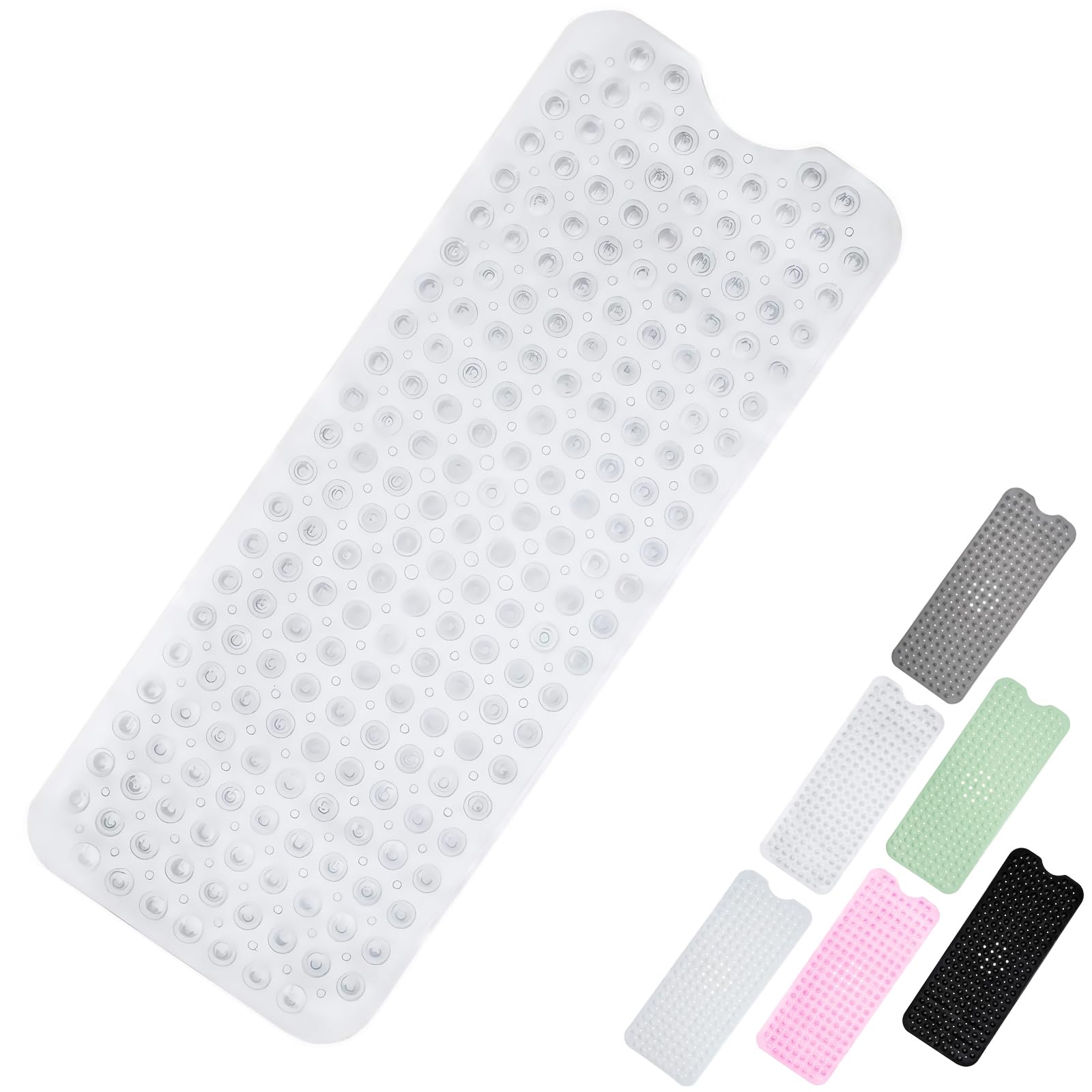 Shower Bath Mat 100x40cm,Extra Long Shower Mat Anti Mould Bath Mats Clear,Non Slip Bath Mat for Tub,Shower Mats with Suction Cups,Drain Holes,Machine Washable Bathroom Bathtub for Kids,Elderly