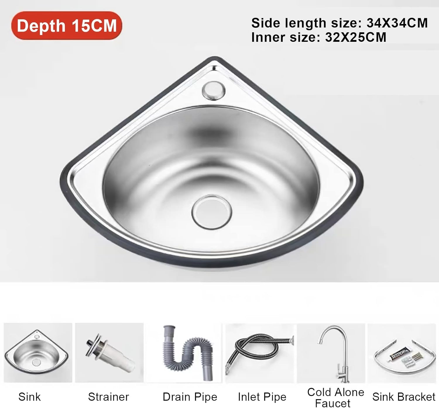 Utility Sink,Single Bowl Stainless Steel Sink Wall Mount Bathroom Corner Sink Corner Sink Laundry Restaurant Sink with Drainer Unit and Tap for Garage Laundry/Utility Room Restaurant Kitche