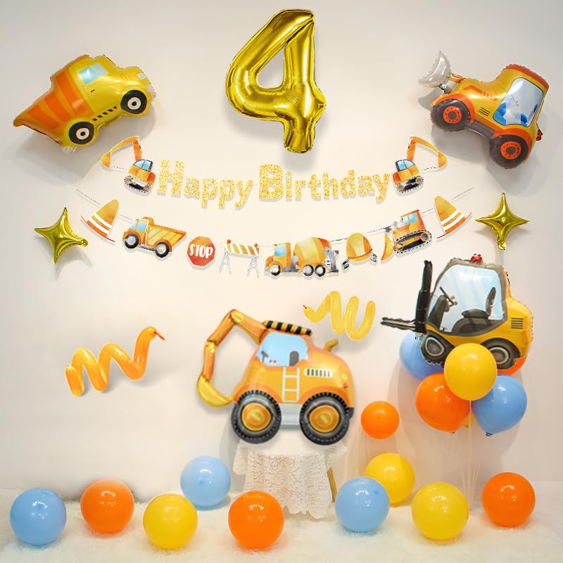 4th Birthday Decorations Boy, Construction Balloons for Birthday Party
