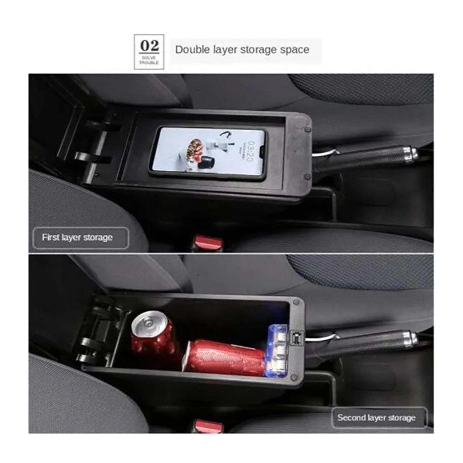 Scatola Portaoggetti Bracciolo Auto Per Peugeot 208 2008 2019-2025