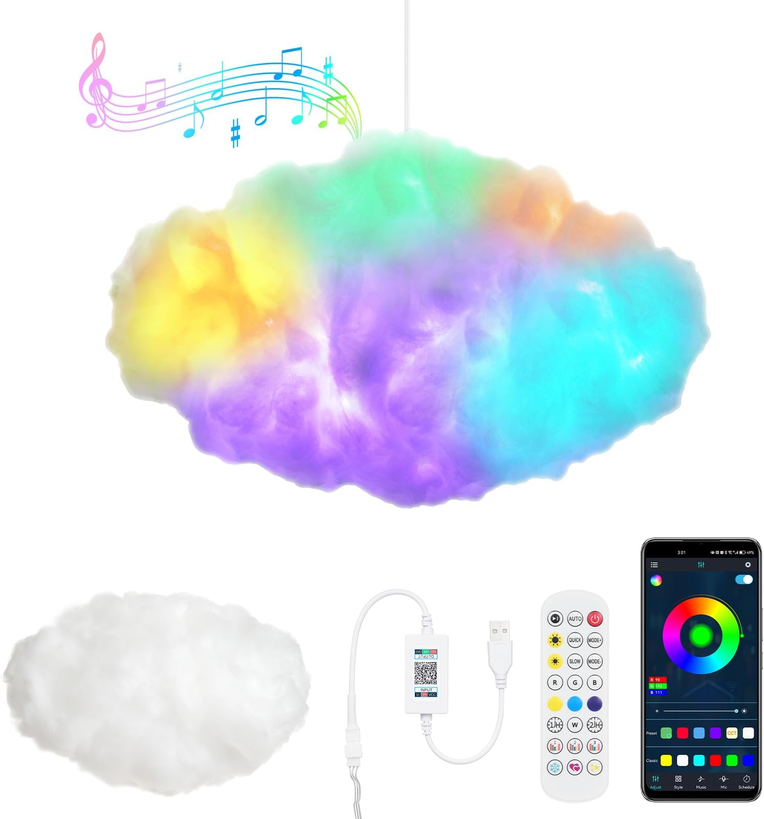 Pepisky RGB Cloud Lights Color C Clouds Decorative Lamp APP Control Remote Control Music Sync Dimmable Ambient Lights for Shopping Mall Wedding Hotel Home Decor