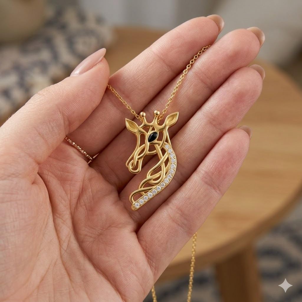 Sterling Silver Tree of Life Giraffe Pendant Necklace, Giraffe Head Pendant Necklace Giraffe, Blue Crystal Background, Gift for Animal Lovers!
