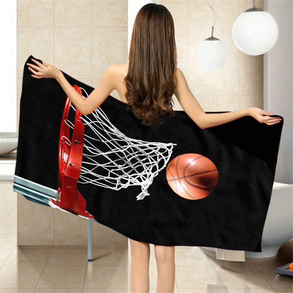 Moslion Comfy Bath Towels Basketball with Hoop Sport Black Soft Bathing/Beach/Camping Towel for Women Men Girls Boys Large Size 64x32 Inches