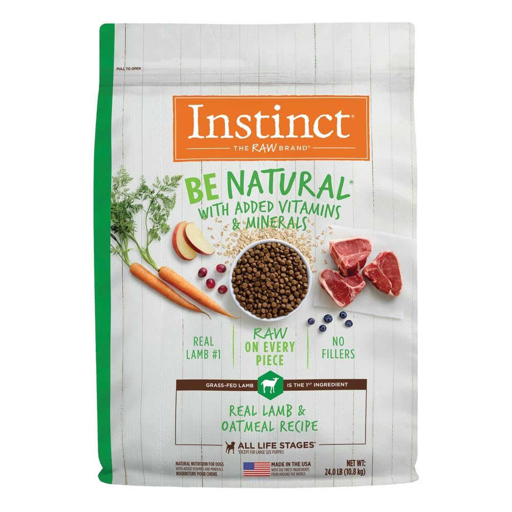 Instinct Be Natural, Natural Dry Dog Food, Raw Coated Kibble - Real Lamb & Oatmeal, 24 lb. Bag