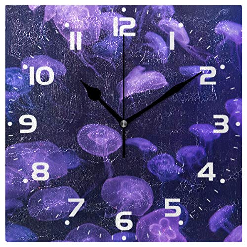 Naanle Jellyfish Ocean Reloj de Pared Redondo, silencioso, sin tictac, Funciona con Pilas, para decoración en casa, Oficina, Escuela, Multicolor, Square (7.9 x 7.9 in)