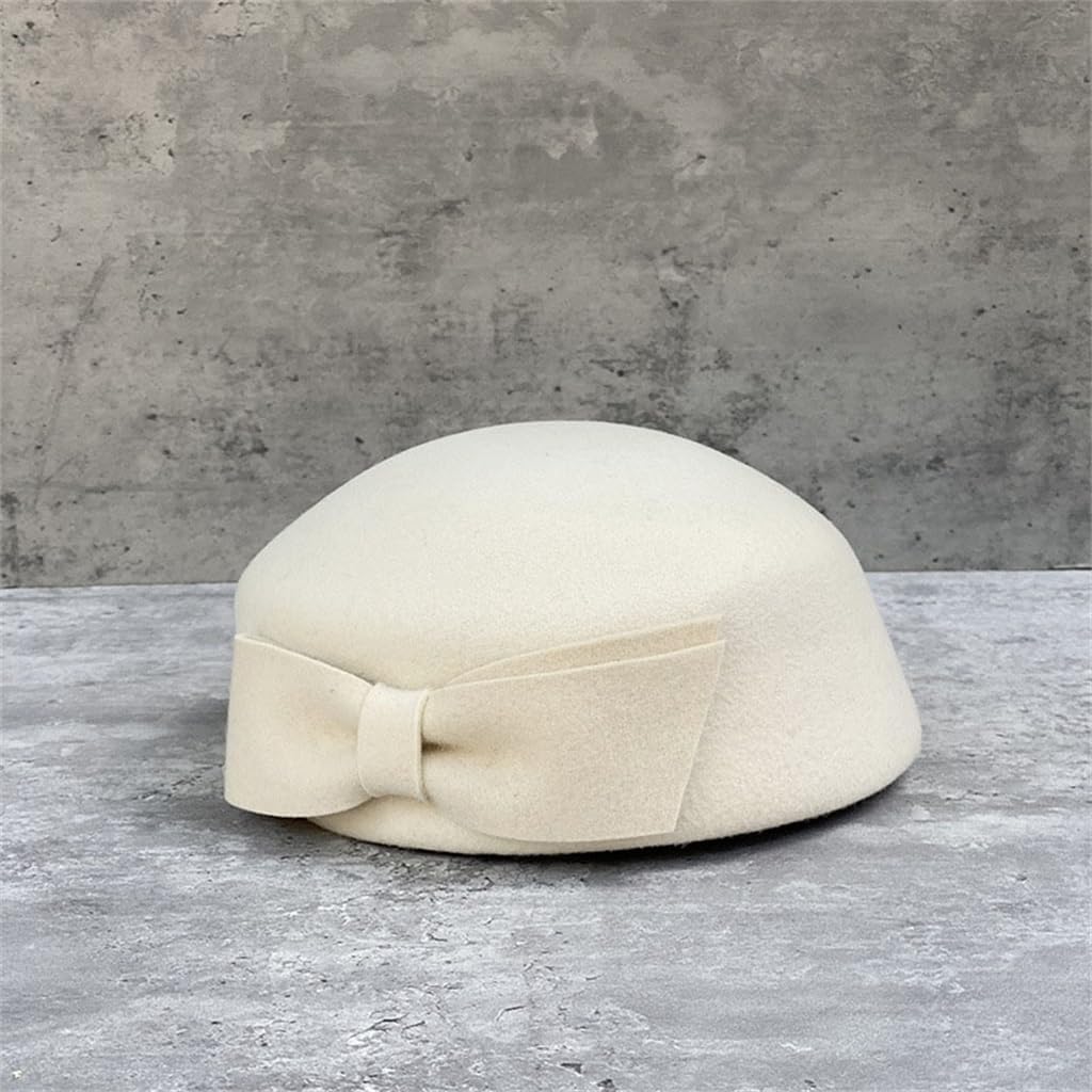 Bow Tie Beret Female Fall and Winter Warm Windproof Wide Brim Flat Top Painter Hat