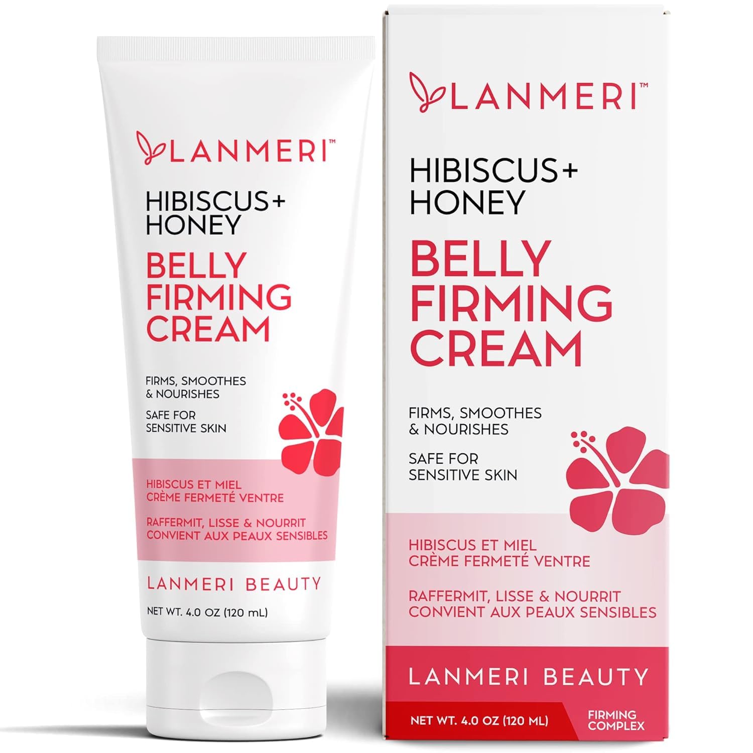 Lanmeri Hibiscus and Honey Belly Firming Cream: B Flat Belly Firming Cream - Hibiscus and Honey Firming Cream - Belly Firming Cream - Skin Tightening Cream - Belly Firming Cream - 4oz/120ml