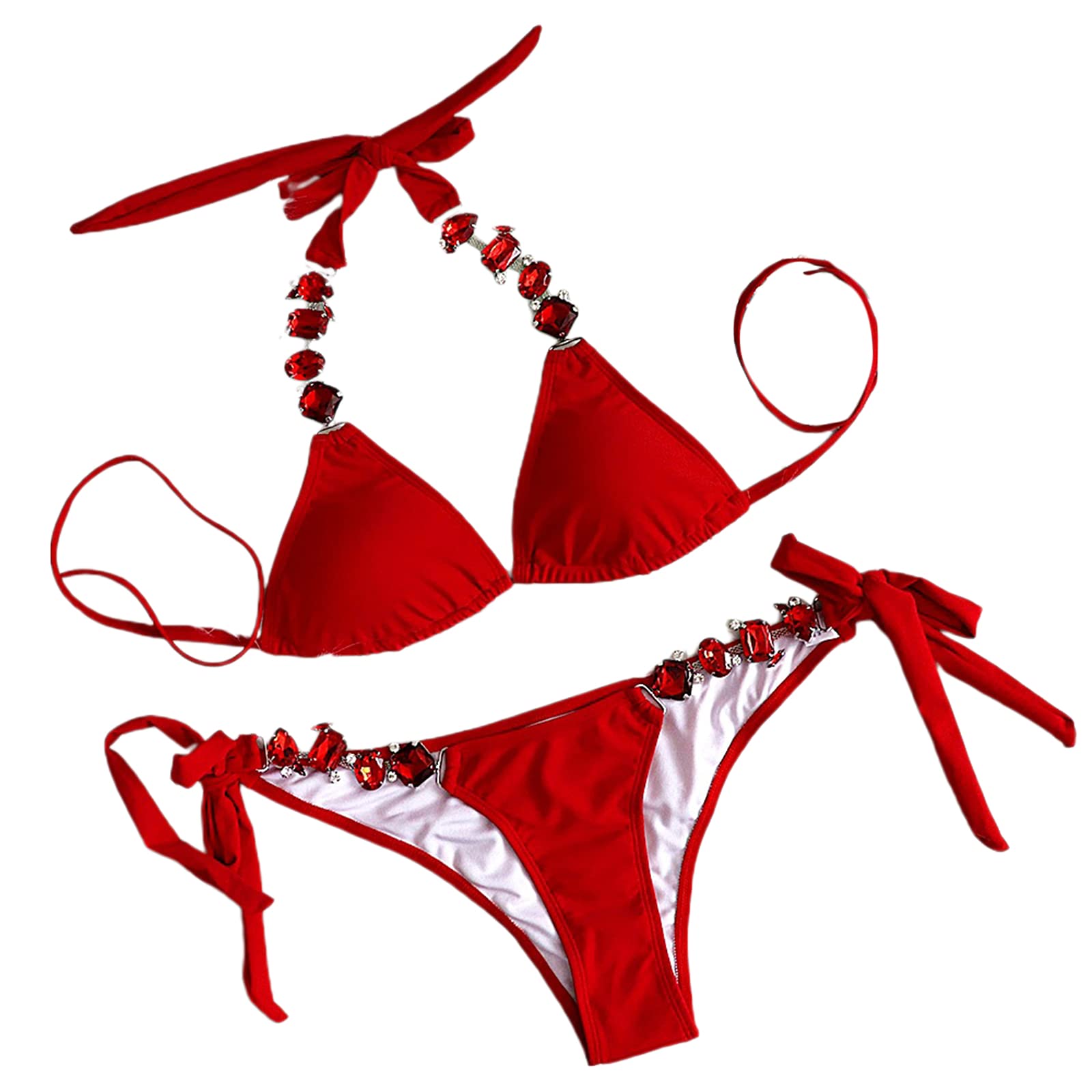 club bollywood Women Rhinestone Swimsuit Push Up Bra Set Bathing Suit Swimwear L Red | Swimwear|1 Set Set-picture-51