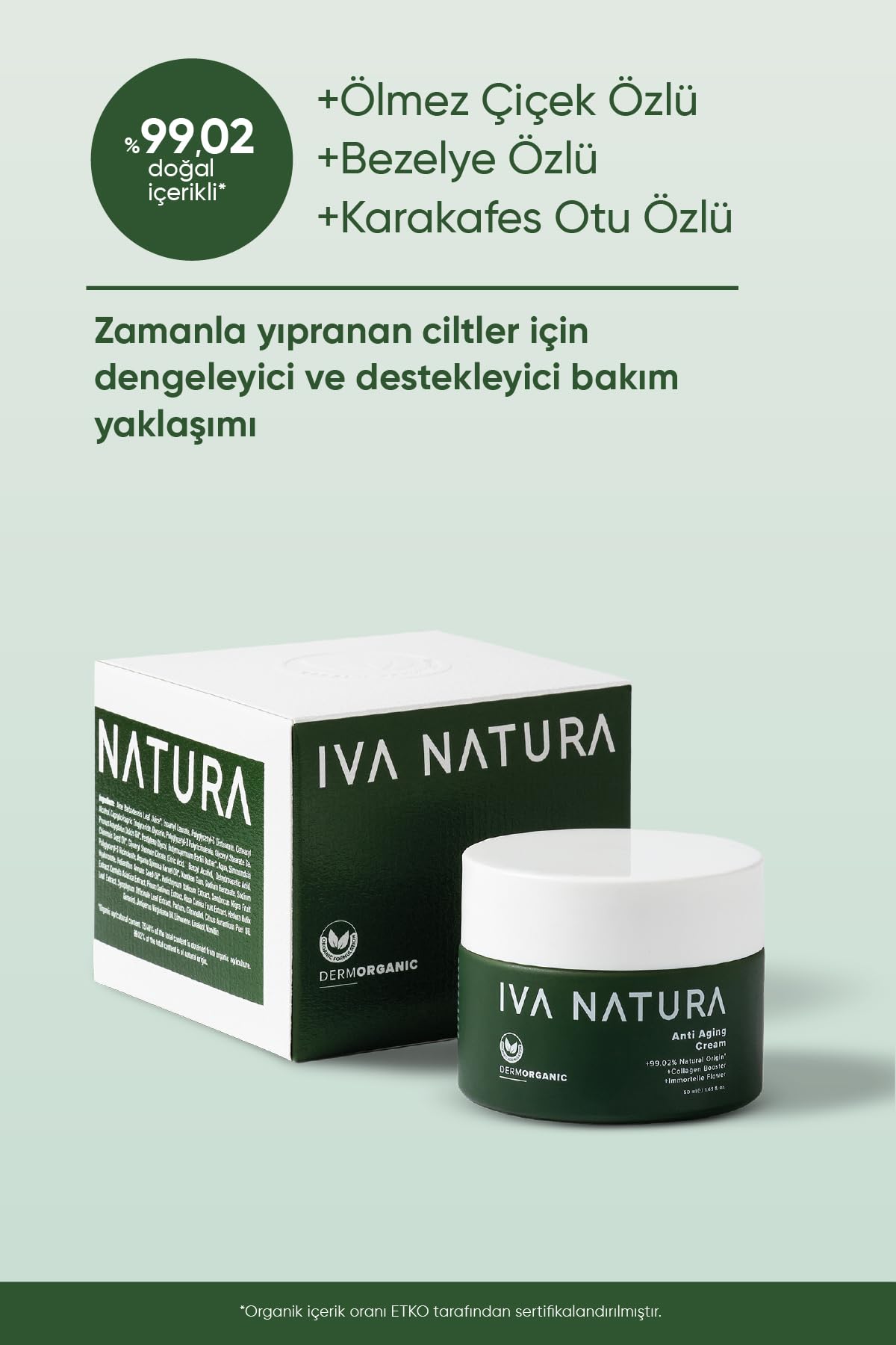 İva Natura Organik Anti-Aging Krem Ölmez Çiçek & Bitkisel Pro-Kolajen Destekli – 50 ml