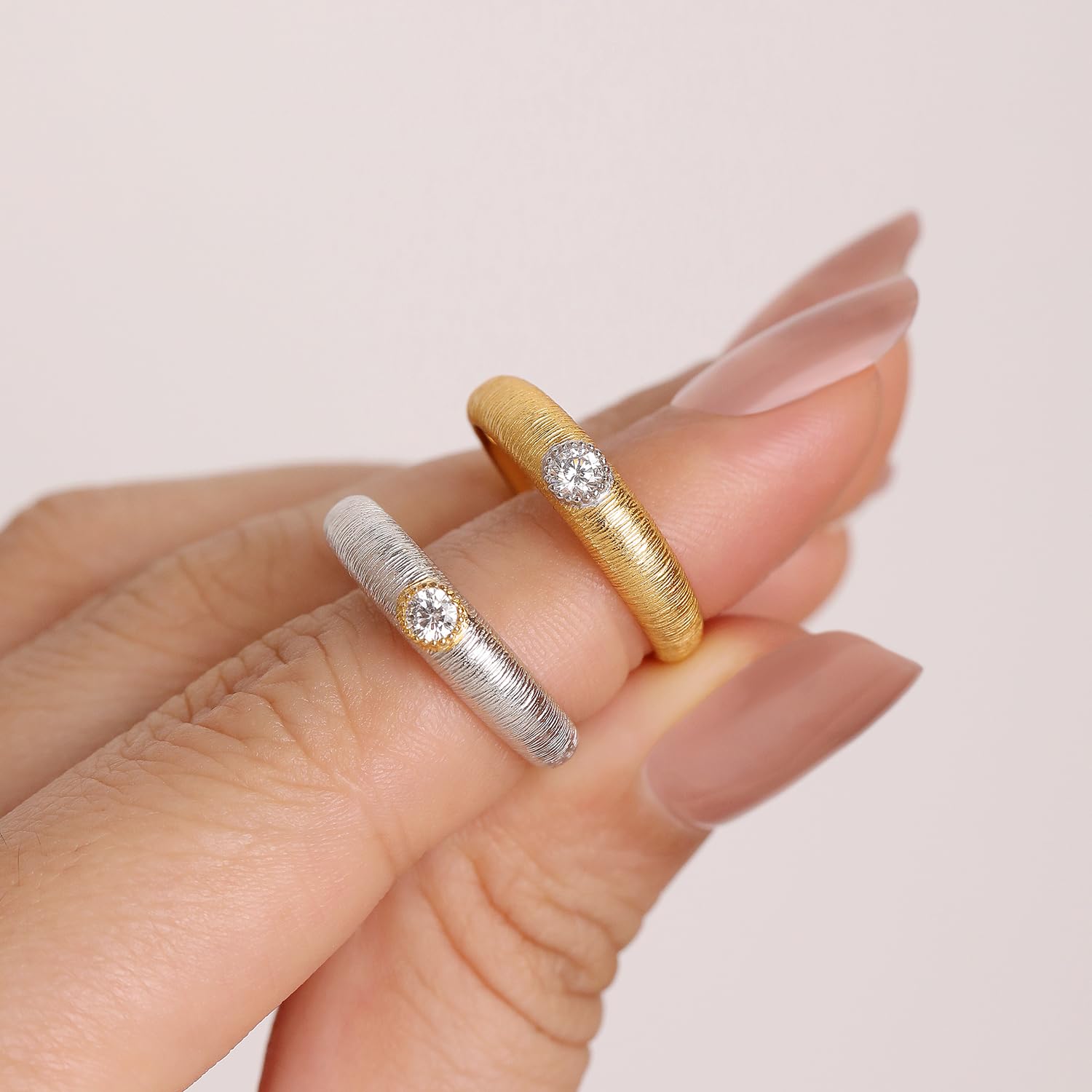 Meissa Anelli in Argento per Donne, Anelli Spessi Placcati Oro con Zirconia Cubica, Gioielli Impilabili Delicati, Confezionati in Scatola Regalo