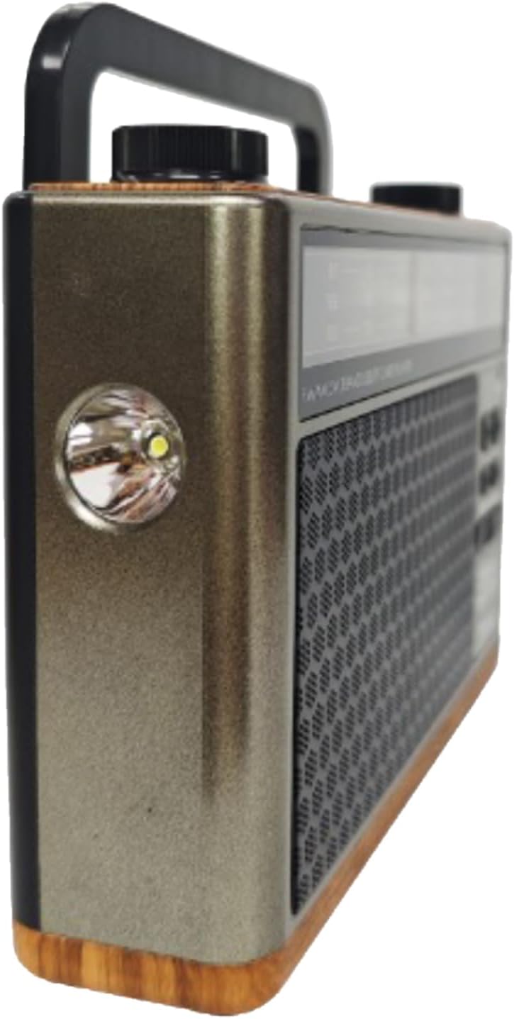 Өнцөг тал view of QFX RETRO-1937 radio showing flashlight