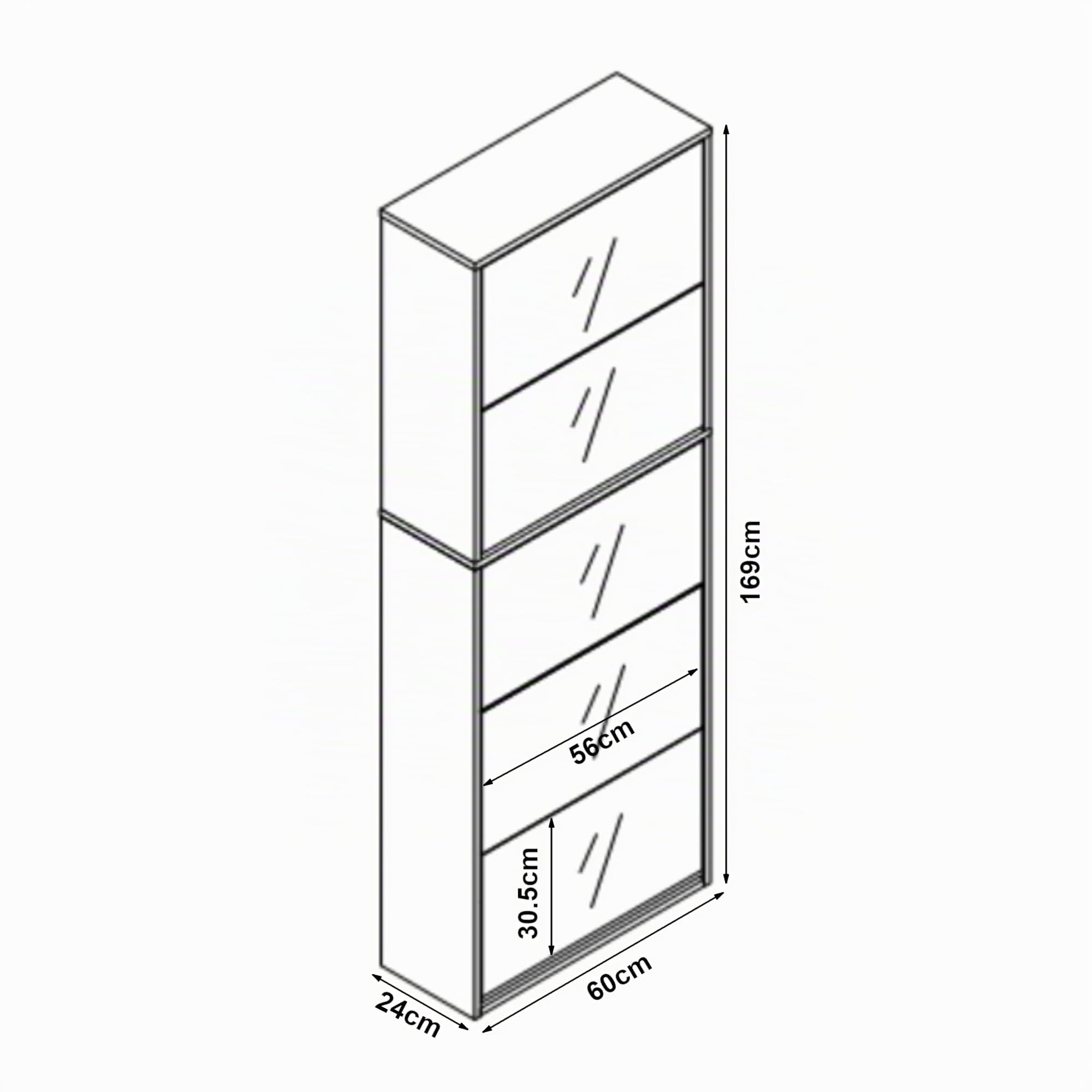 [en.casa] Armario Zapatero con Espejo Lund Mueble Zapatero con 5 Puertas Abatibles Organizador de Zapatos para 20 Pares de Calzado 169 x 60 x 24 cm Blanco