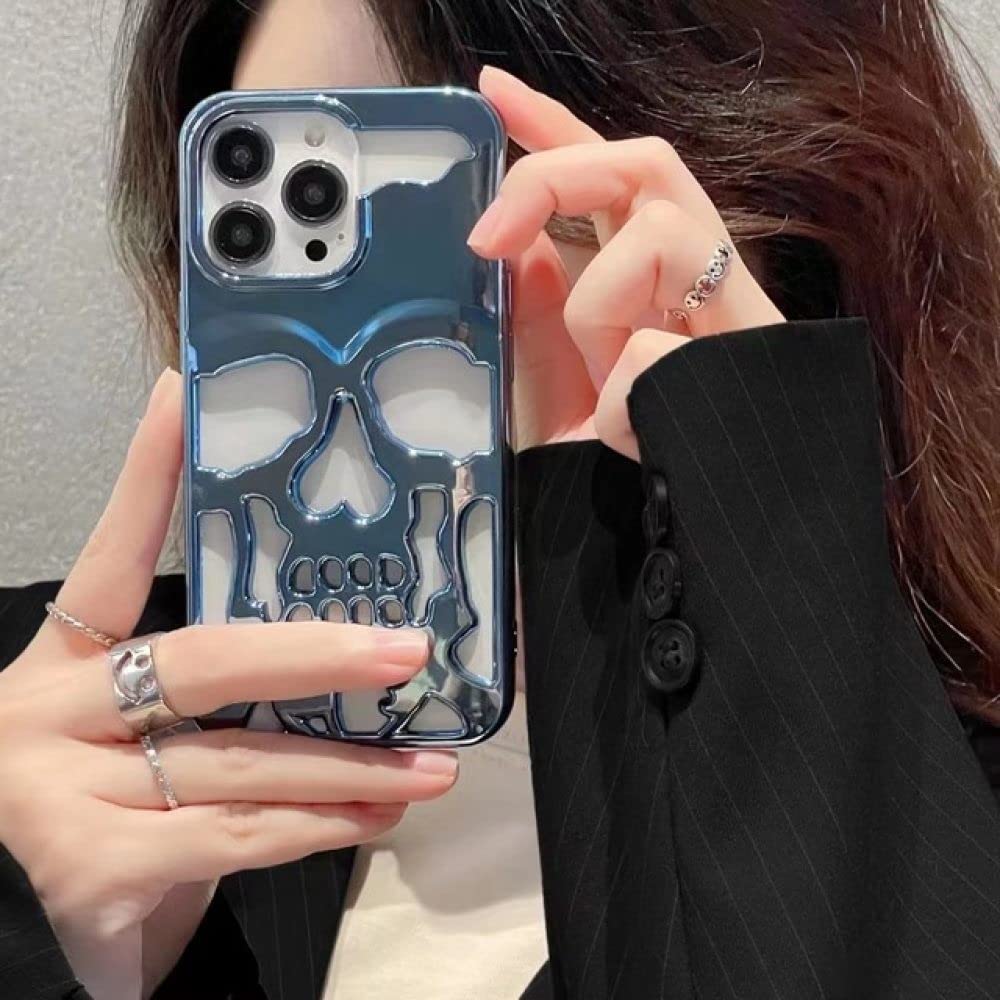 Custodia scheletrata di lusso con teschio per iPhone 11 12 13 14 15 Pro Max Custodie per telefoni Cover posteriore antiurto Fotocamera completa Proteggi Hollow Funda
