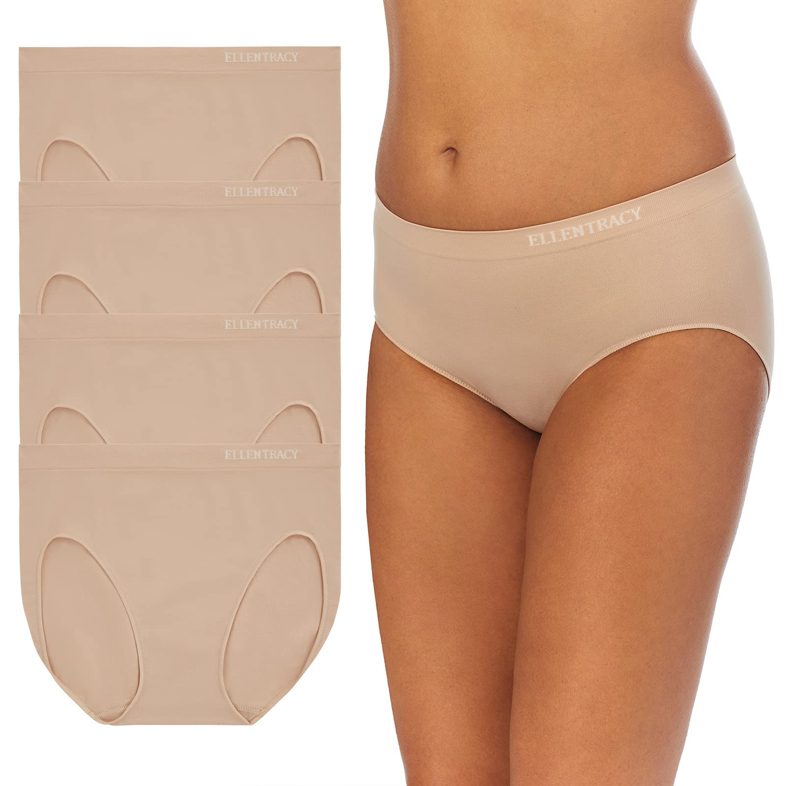 Ellen TracyWomen s Hi Cut Brief Panties Breathable Seamless Underwear 4-Pack Multipack (Regular & Plus Size) - X-Large