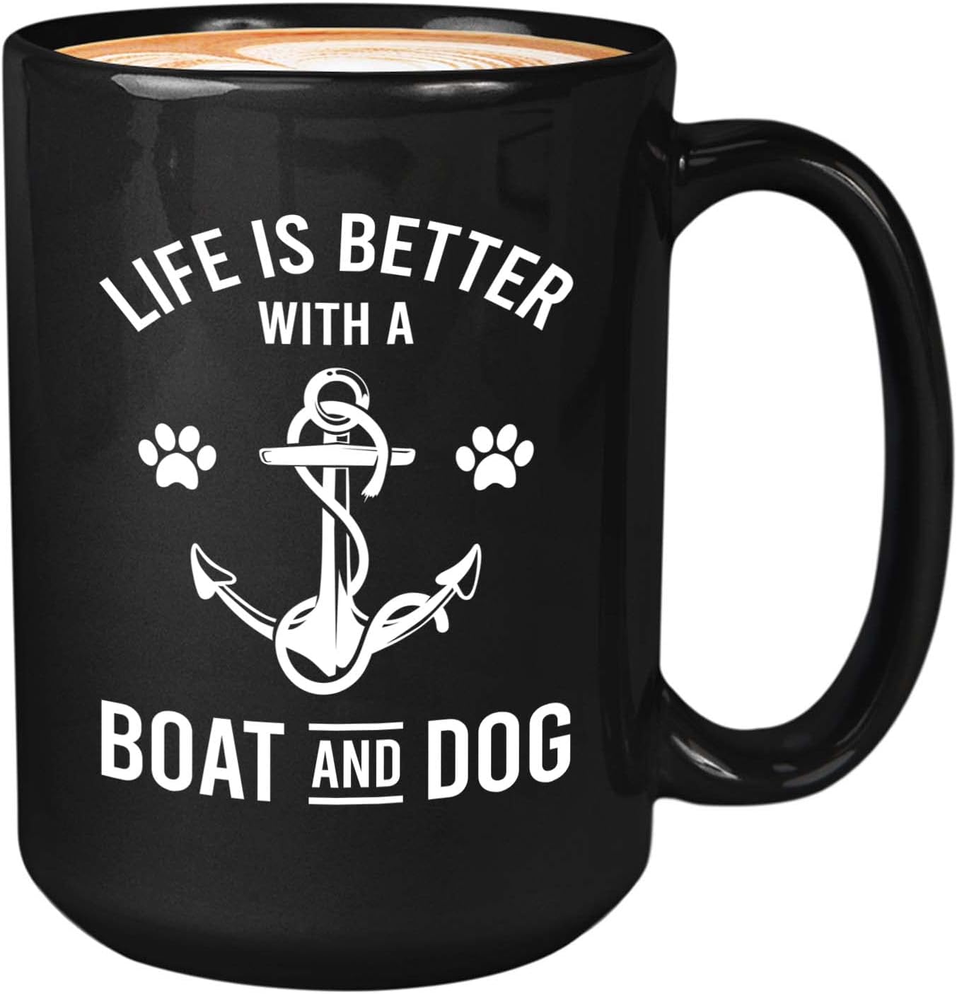 Bubble Hugs Boat Lover Coffee Mug 15oz Black - With Boat and Dog - Boaters Boat Owner Sailor Sea Fishermen Floating Fishing Marine Captain Nautical Birthday Scuff