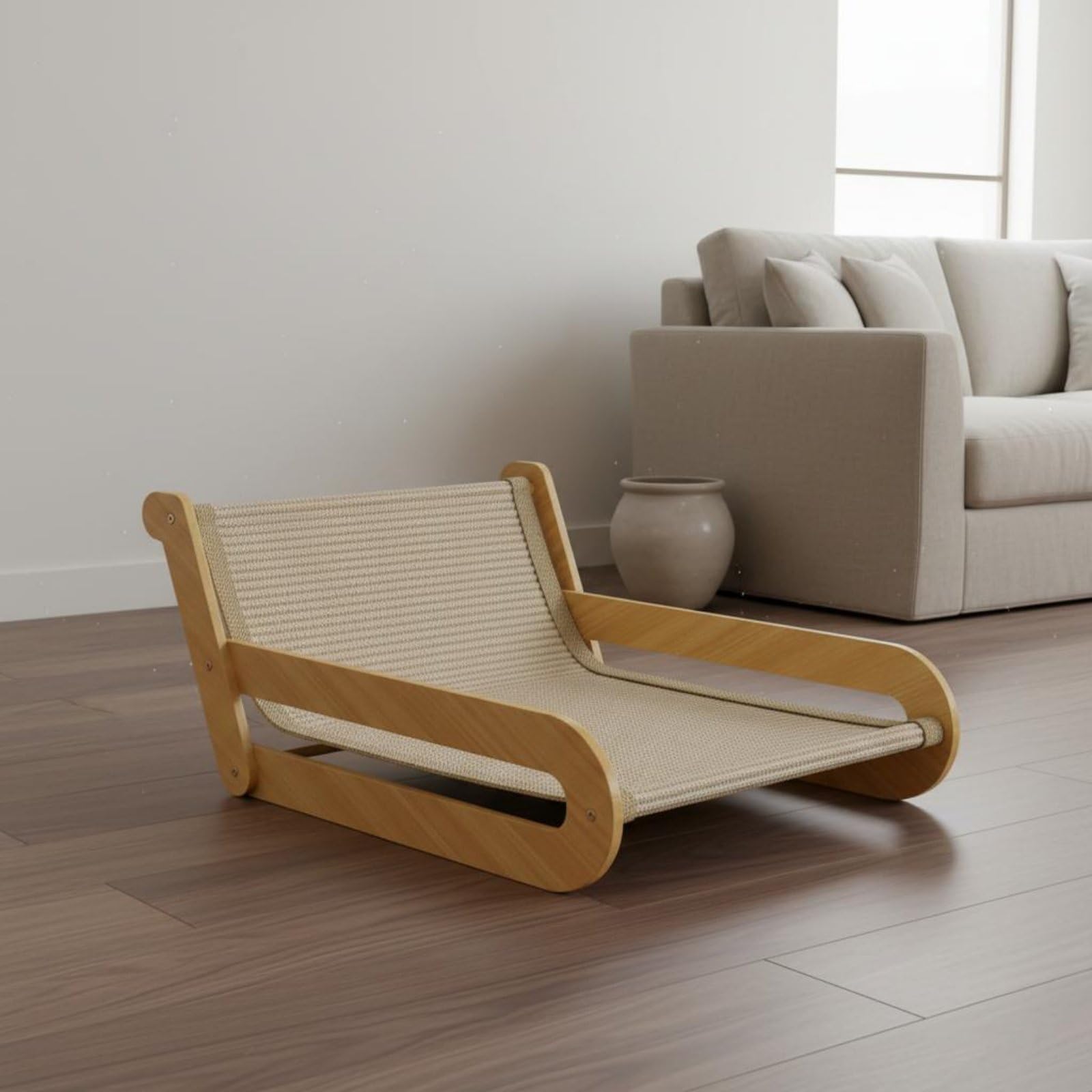 Kratzbrett Katzensofa Katzenliege Kratzmöbel mit Robustem Sisal Und Holzrahmen Bietet Kratzfläche Und Bett Schützt Einrichtung Und Teppiche Gebogene, Klassisches Leinen