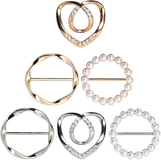6PCS Cute Scarf Ring and Slides for Scarves, Premium T-Shirt Clips for Women Clothing, 3 Different Sized Waist Cinch Clip Buckle For Womens Clothing Accessories, Gold/Silver
