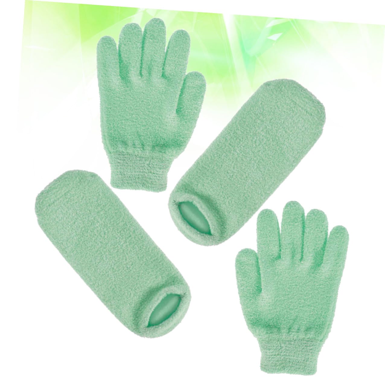 Cabilock 2 pares Guantes de Gel Hidratantes Exfoliantes para Manos y Pies para Cuidado Spa Blanqueamiento y Suavidad de Cutículas y Durezas Pack con Guantes y Calcetines Verdes