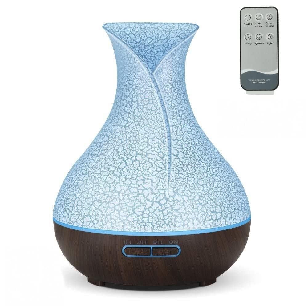 Essential Oil Diffuser, Aromatherapy Diffuser 500ml with Remote Control, 4 Timer & Auto-Off Safety Switch, 7 Color LED Lights Mode, 10 Hours Quiet Humidifier for Bedroom, Office & Home (Dark Brown)