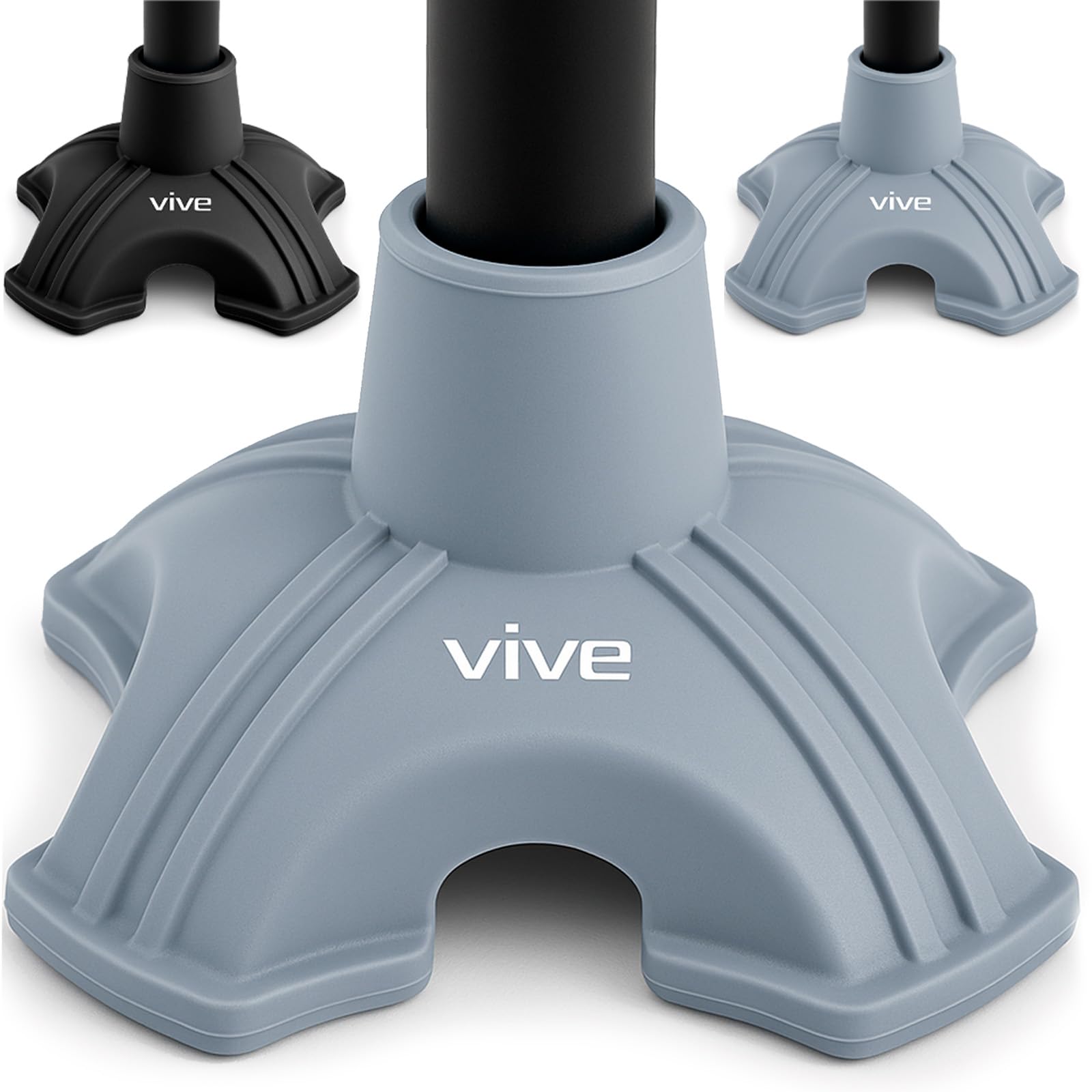 Vive Cane Tip - Self Standing Quad Base Replacement for Most Walking Canes, Walking Sticks, Folding Canes or Offset Quad Pod or Tripod Canes - 4 Prong Rubber Cane Foot Pad