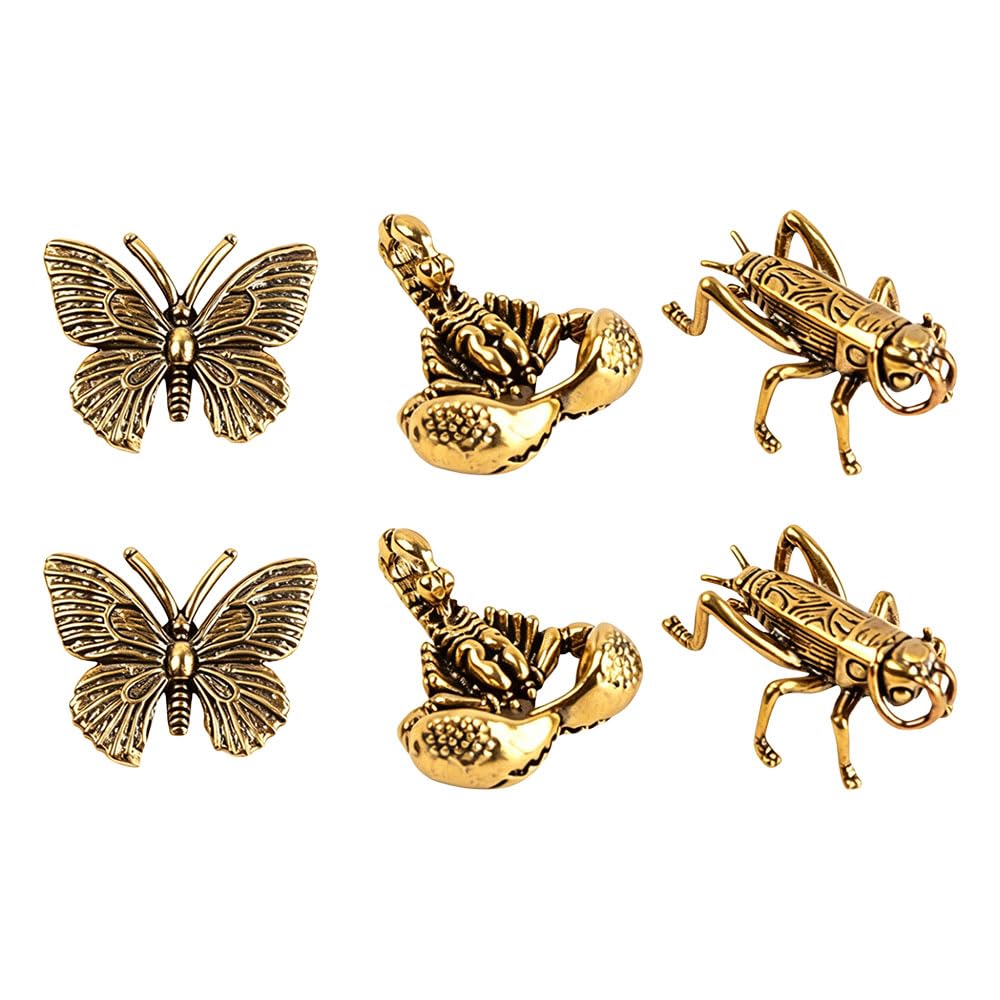 Jehoshaphat 6Pcs Solid Brass Mini Scorpion Statues, Durable Insect Animal Sculptures, Compact Tabletop Ornaments, Decor Gifts for Indoor Desktops, Shelves & Covered Outdoor Static Layout Styling
