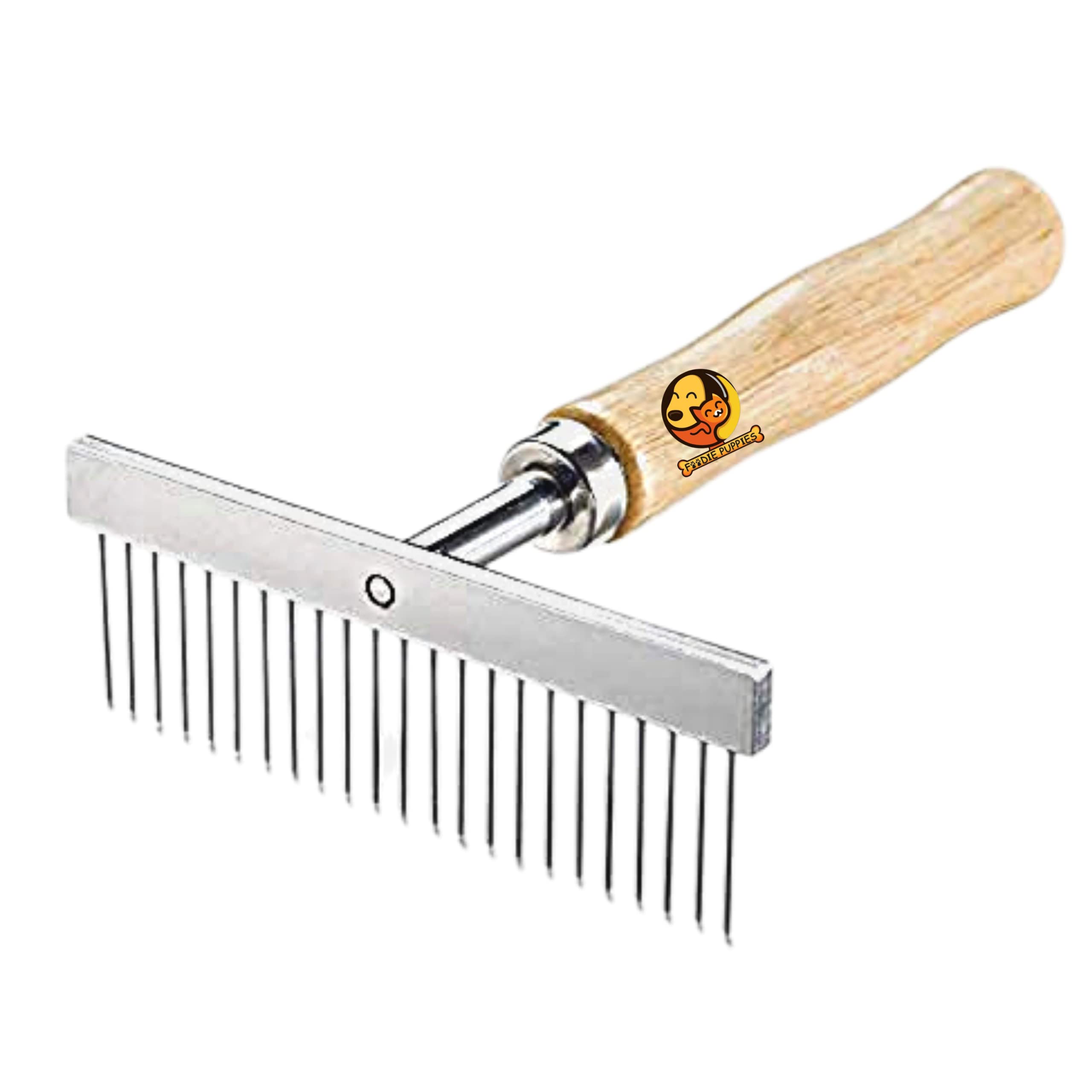 Foodie Puppies Stainless Steel Needles With Wooden Handle Pet Rake Hairbrush Grooming for Dogs and Cats. (T-Shape Rake Comb)