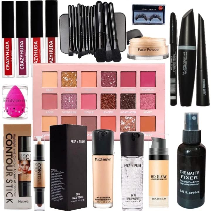 CRAZY HUDA Professional Waterproof Makeup KIt Set With All Products For All Types Of Skin For Girls & Women Multicolor