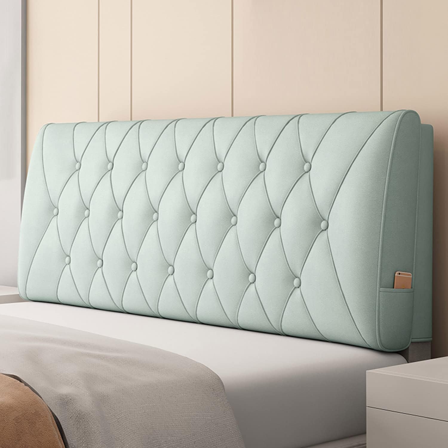 Rectangle Headboard Pillow Upholstered Bed Backrest Waterproof Reading Pillow Wedge Cushion Support Backboard Removable Cover for Tatami Dorm Daybed Bed,Blue1,No Headboard 63"