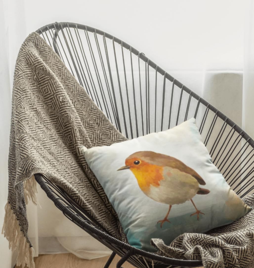 Hopyeer Federa Decorativa Per Cuscino 45x45 Cm - Motivo Pettirosso E Girasole Su Cotone E Lino - Per Divano, Camera Da Letto E Esterni - 4