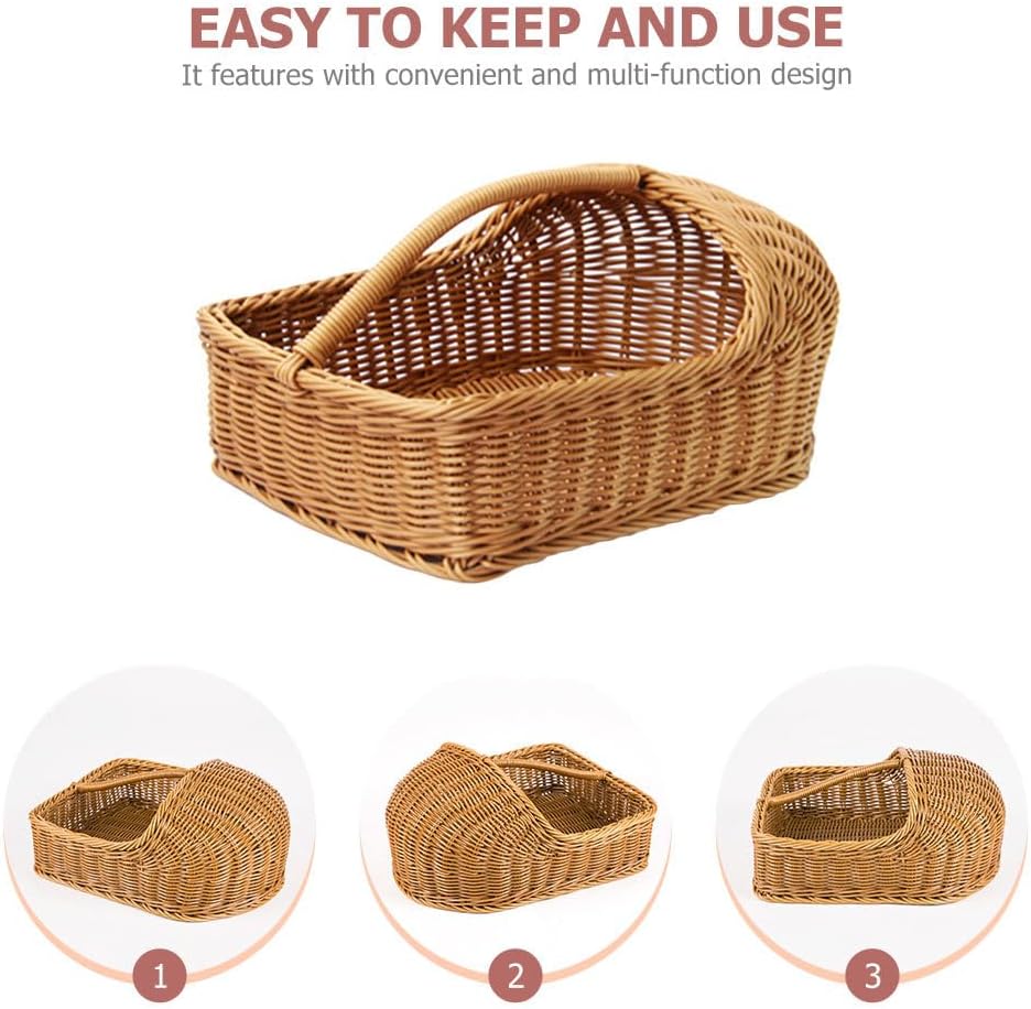 Rattan Slipper Basket: Handheld Slipper Organizer Basket - Portable Imitation Woven Shoes Holder Storage Bin for Bathroom Guest Room Entryway 37 Cm/14.57 Inch
