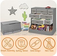 Vista 3 de Badger Basket Caja de juguetes y banco de almacenamiento, combo de pecho y asiento con 2 cestas reversibles, tapa de bisagra de seguridad