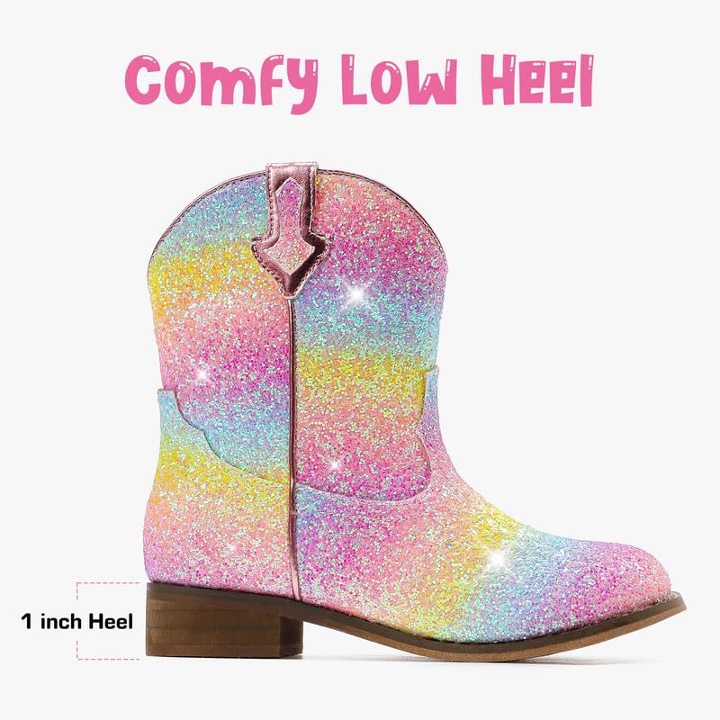 Image of Motasha Toddler Girls Cowgirl Boots Glitter Toddler Cowboy Boot Ankle Girls Boots Little Kids Horse Riding Shoes Party Birthday