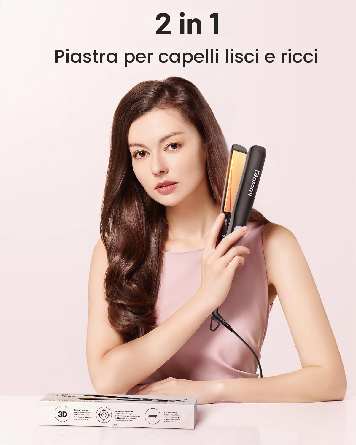 Piastra per Capelli 2 in 1 al Titanio, Ionica e Ultra Lucente, Riscaldamento Rapido 20s, Display LCD, Per Lisciare, Arricciare e Onde Perfette (Argento)