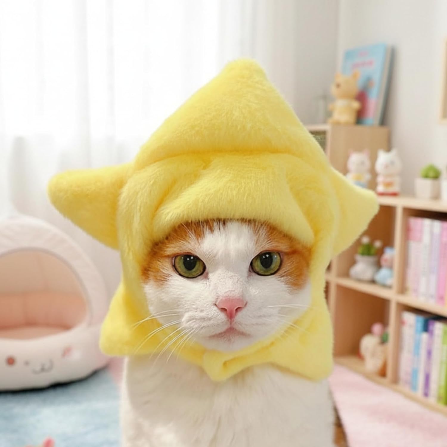 Pet Costumes Funny Cat Hats Chicken Leg Star Cockroach Soft Plush Headwear for Pets Cute Photography Props Everyday Wear (Star,One Size)
