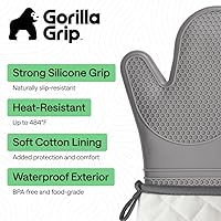 Vista 2 de GORILLA GRIP - Juego de guantes de horno de silicona suave sin BPA, guantes de cocina resistentes al calor e impermeables, forro de algodón grueso